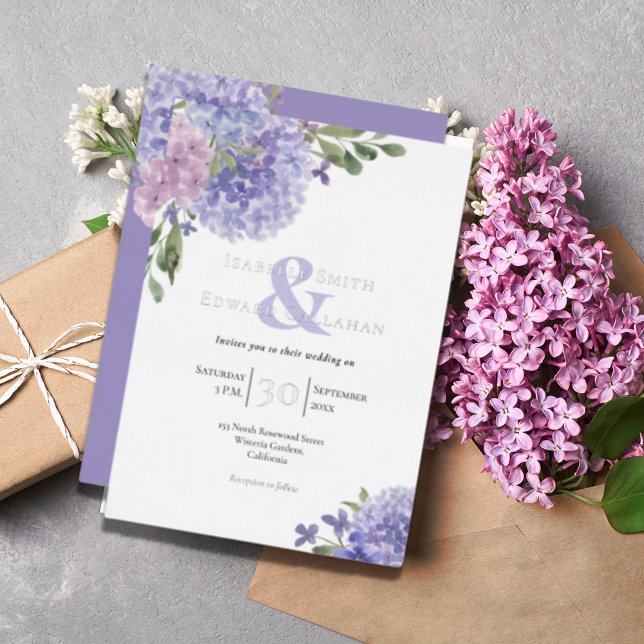Elegant Lilac & Blue Hydrangeas Floral Bouquets Folieneinladung (Von Creator hochgeladen)