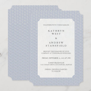 Elegant Lilac-Blue Stilisierte Waves Muster Hochze Einladung
