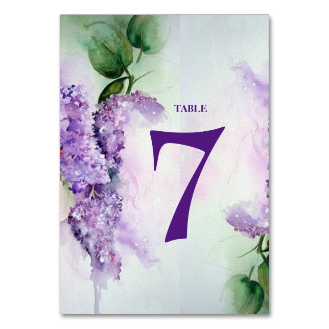 Elegant Lilac Blume Hochzeit Tischnummer (Vorderseite)