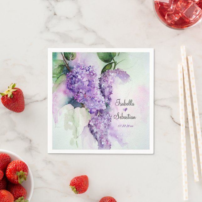 Elegant Lilac Blume Hochzeitspapier Napkins Serviette (Beispiel)