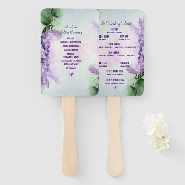 Elegant Lilac Blume Hochzeitsprogramm Fächer (Vorne und Hinten)