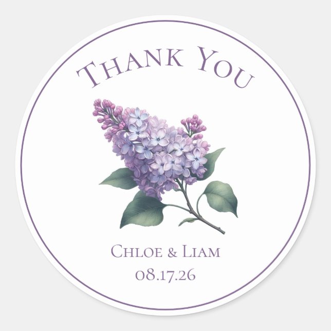 Elegant Lilac Blume Wedding Vielen Dank Runder Aufkleber (Vorderseite)