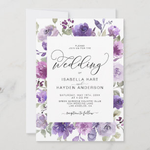 Elegant Lilac Dusty Lila Mauve Floral Wedding in Einladung