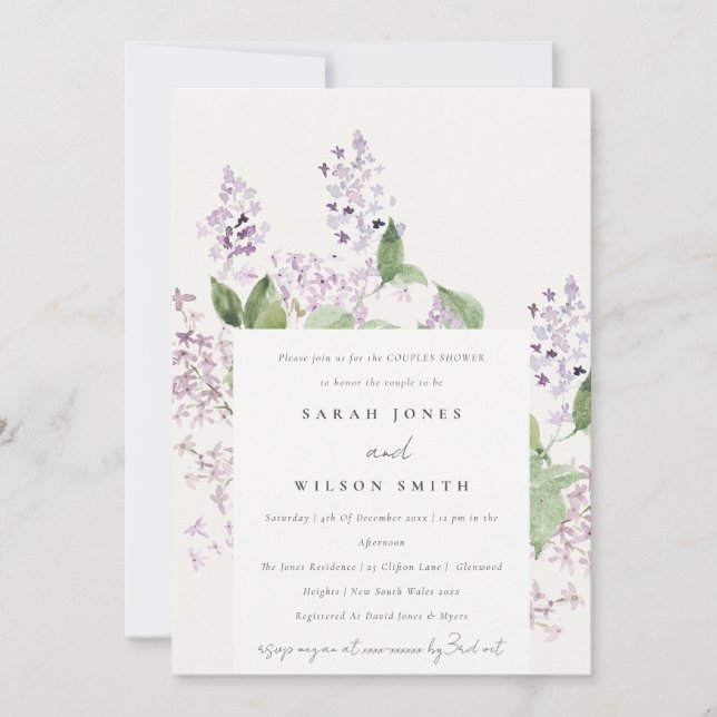 Elegant Lilac Floral Cottage Garden Couples Shower Einladung (Vorderseite)