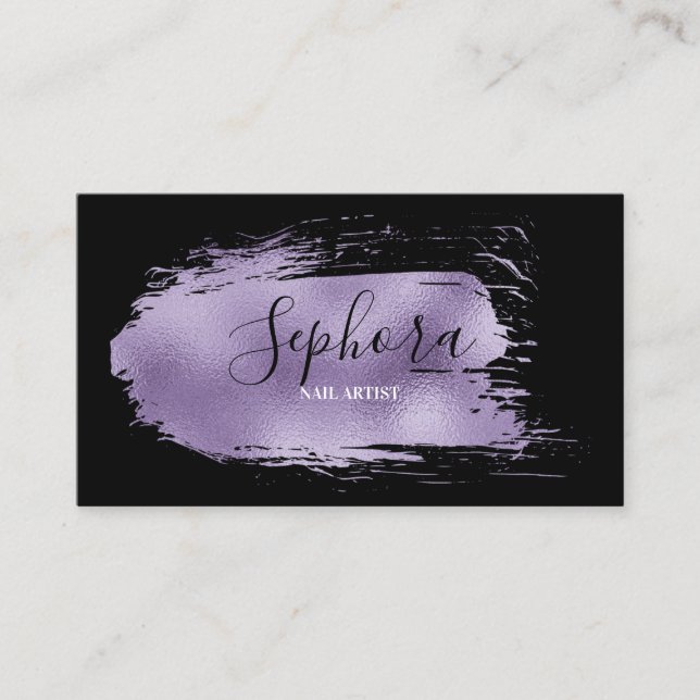 Elegant Lilac Foil Metallic Paint Stroke Visitenkarte (Vorderseite)