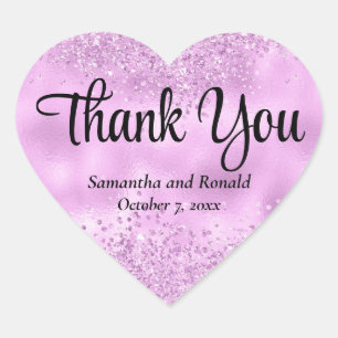 Elegant Lilac Glitzer & Foil Wedding Vielen Dank Herz-Aufkleber