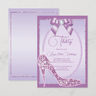 Elegant Lilac Jewel Bow & Stiletto Birthday Einladung