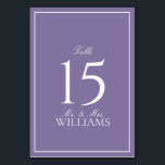 Elegant Lilac Lavender Classic Script Wedding Tischnummer<br><div class="desc">Eine klassische,  elegante lila lavender wedding Tischnummer mit Skriptkalligraphie. Perfekt für die moderne Braut mit einer formalen Affäre. Suite hier: https://www.zazzle.com/collections/elegant_lilac_lavender_classic_script_wedding-119845502590580190 Kontakt Designer für passende Produkte,  um die Suite zu vervollständigen,  ODER für Farbvarianten dieses Designs. Copyright Anastasia Surridge für Elegant Invites,  alle Rechte vorbehalten.</div>