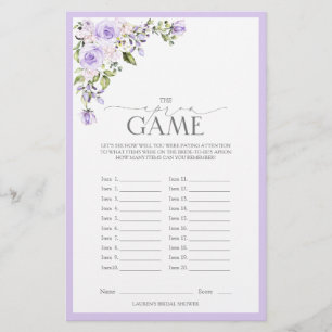 Elegant Lilac Lavender Floral Brautparty Game