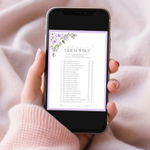 Elegant Lilac Lavender Floral Brautparty Game Einladung