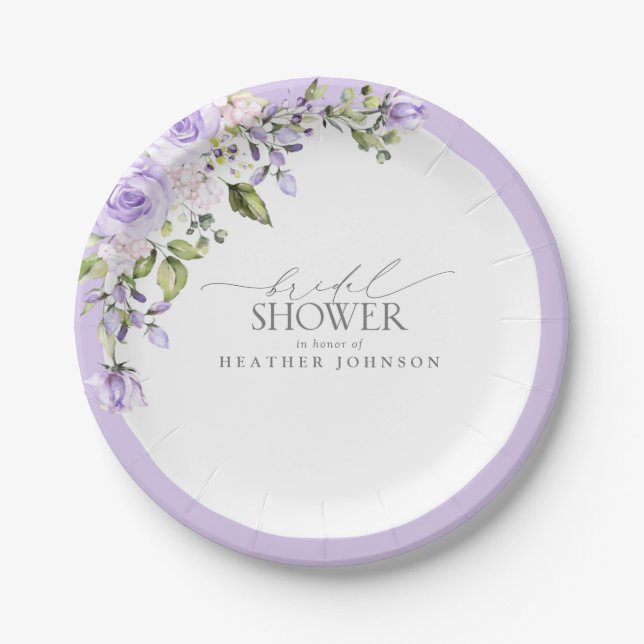 Elegant Lilac Lavender Floral Brautparty Pappteller (Vorderseite)