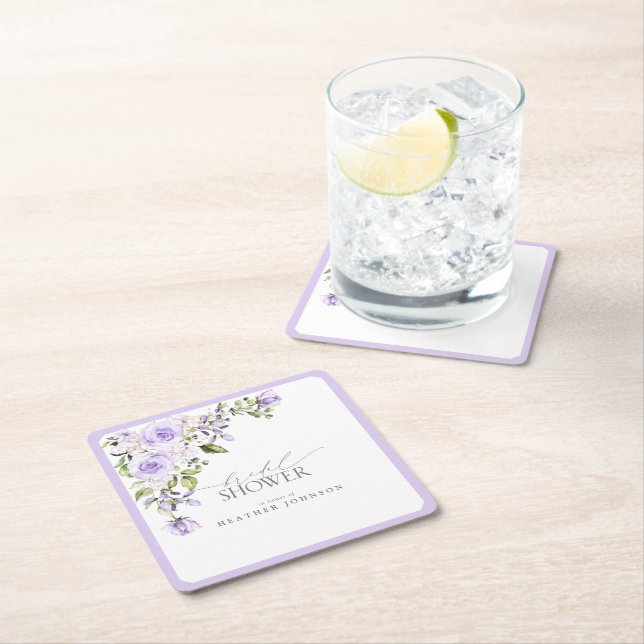 Elegant Lilac Lavender Floral Brautparty Rechteckiger Pappuntersetzer (Vor Ort)