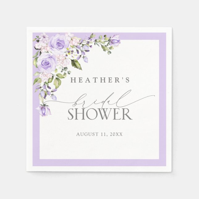 Elegant Lilac Lavender Floral Brautparty Serviette (Vorderseite)