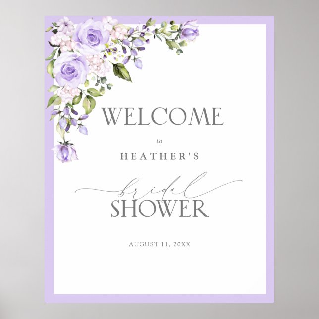 Elegant Lilac Lavender Floral Dusche Willkommen Poster (Vorne)
