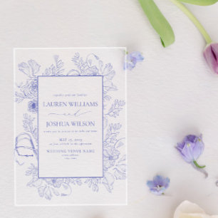 Elegant Lilac Lavender Floral Line Kunst Hochzeit Acryleinladungen