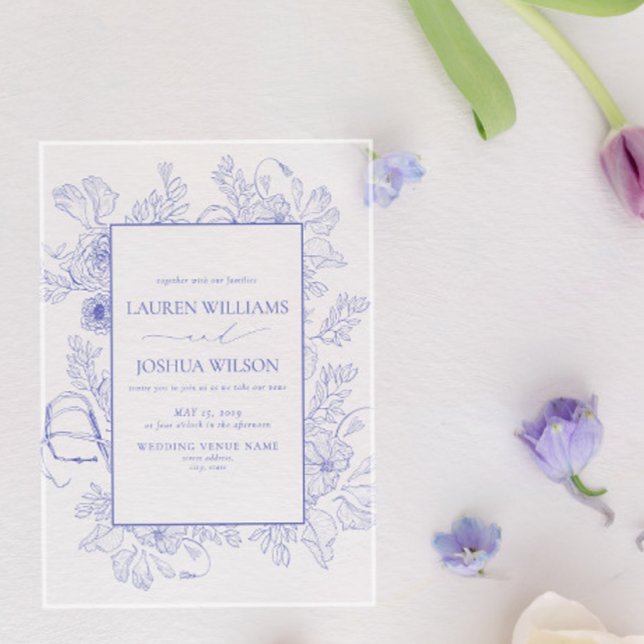 Elegant Lilac Lavender Floral Line Kunst Hochzeit Acryleinladungen (Von Creator hochgeladen)