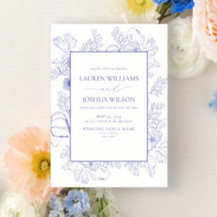 Elegant Lilac Lavender Floral Line Kunst Hochzeit Einladung