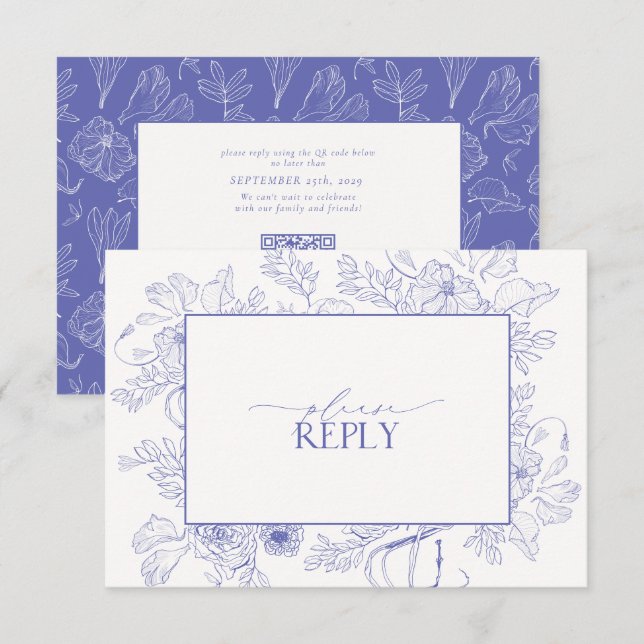 Elegant Lilac Lavender Floral Wedding QR Code RSVP Karte (Vorne/Hinten)