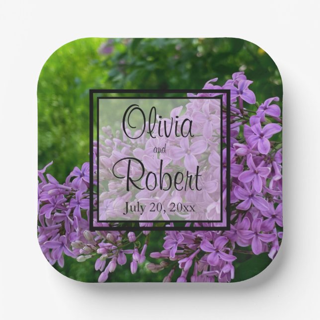 Elegant Lilac Lavender lila Blumenhochzeit Pappteller (Vorderseite)