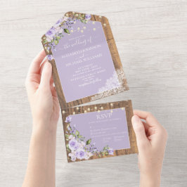 Elegant Lilac Lavender Rustic Wood Lace Hochzeit All In One Einladung