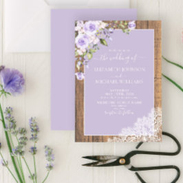 Elegant Lilac Lavender Rustic Wood Lace Hochzeit Einladung