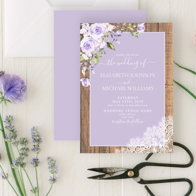 Elegant Lilac Lavender Rustic Wood Lace Hochzeit Einladung (Von Creator hochgeladen)