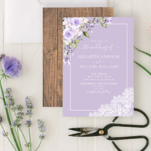 Elegant Lilac Lavender Rustic Wood Lace Hochzeit Einladung
