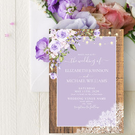 Elegant Lilac Lavender Rustic Wood Lace Hochzeit Einladung