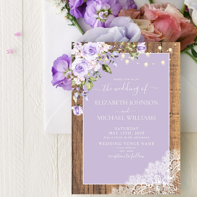 Elegant Lilac Lavender Rustic Wood Lace Hochzeit Einladung (Von Creator hochgeladen)