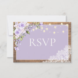 Elegant Lilac Lavender Rustic Wood Lace Hochzeit RSVP Karte