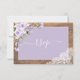 Elegant Lilac Lavender Rustic Wood Lace Hochzeit RSVP Karte