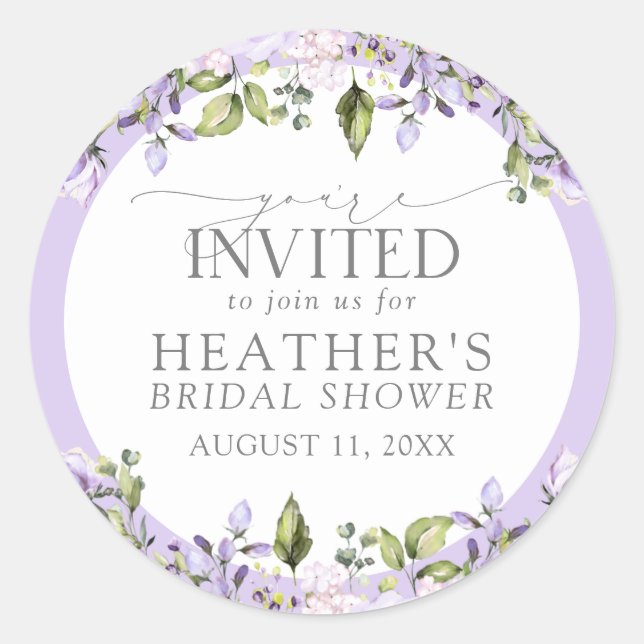Elegant Lilac Lavender Wasserfarbendusche Runder Aufkleber (Vorderseite)