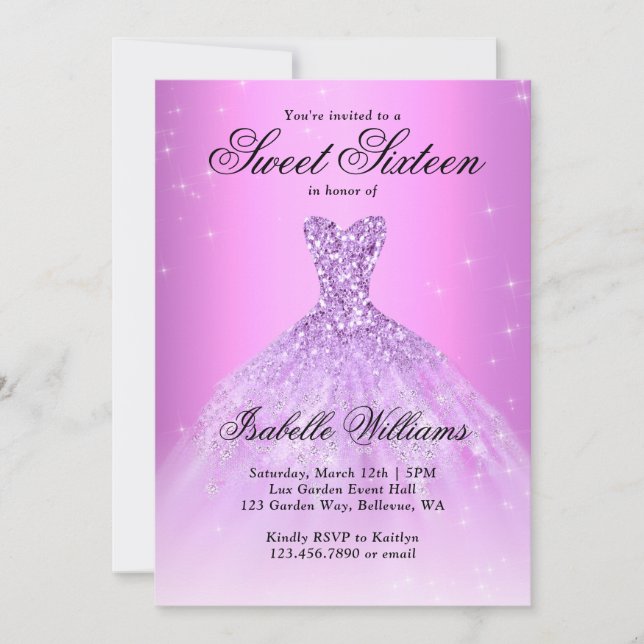 Elegant Lilac Lila 16 . Geburtstag 16. Geburtstag Einladung (Vorderseite)