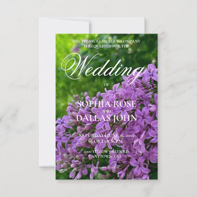 Elegant Lilac lila blumengeschmückte Hochzeit Einladung (Vorderseite)