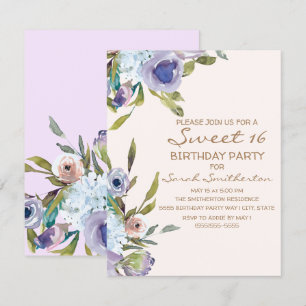 Elegant Lilac Lila Blütengrün Süß 16 Einladung