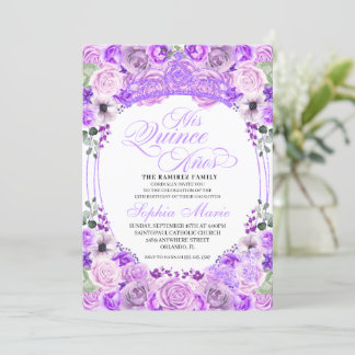 Elegant Lilac Lila Floral Quinceanera Geburtstag Einladung