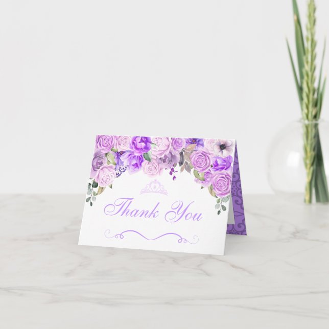 Elegant Lilac Lila Floral Quinceanera Vielen Dank Einladung (Vorderseite)