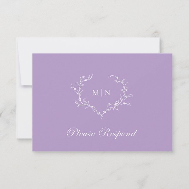 Elegant Lilac Lila Monogram Wreath Wedding RSVP Karte (Vorderseite)