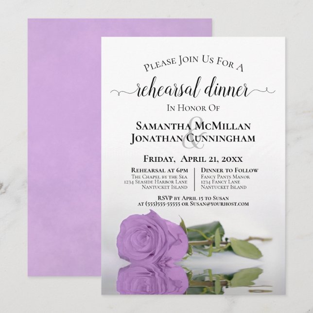 Elegant Lilac Lila Rose Hochzeit Probe Dinner Einladung (Vorne/Hinten)