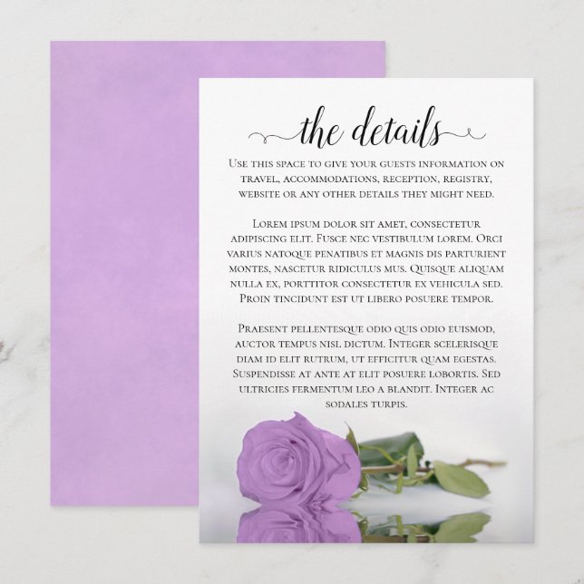 Elegant Lilac Lila Rose Hochzeiten Details Begleitkarte (Vorne/Hinten)