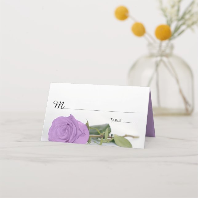 Elegant Lilac Lila Rose Hochzeitsszenario Platzkarte (Vorderseite)