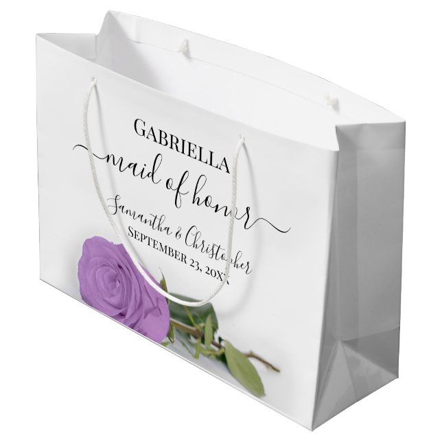 Elegant Lilac Lila Rose Trauzeugin Hochzeit Große Geschenktüte (Rückseite Schrägansicht)
