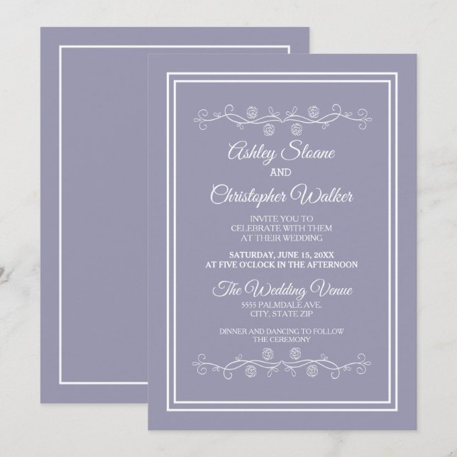Elegant Lilac Lila White Wedding Einladung (Vorne/Hinten)