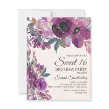 Elegant Lilac Plum Lila Blumenschrift Sweet 16