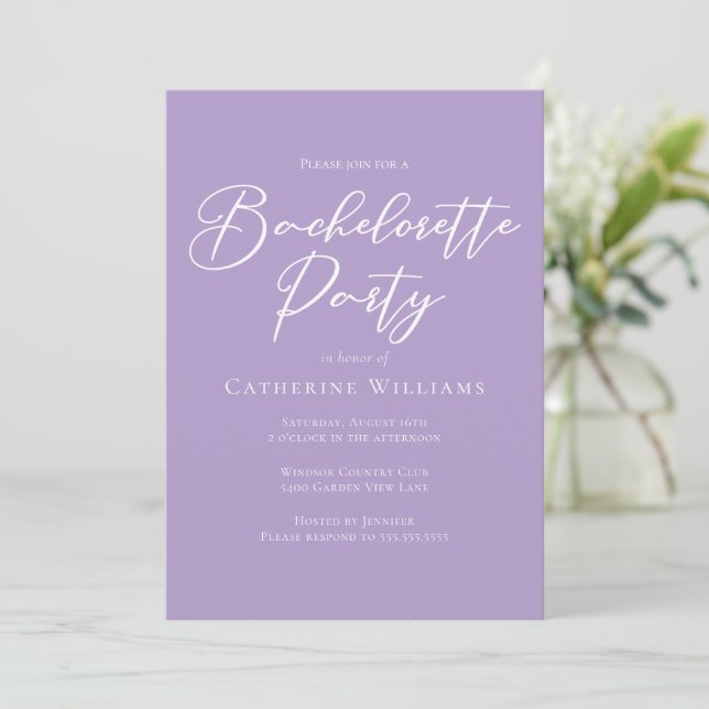 Elegant Lilac Purple Bachelorette Party Einladung (Stehend Vorderseite)