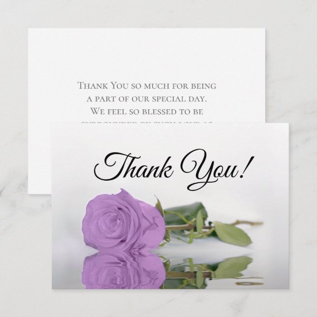 Elegant Lilac Purple Mirrored Rose Simple Wedding Dankeskarte (Vorne/Hinten)