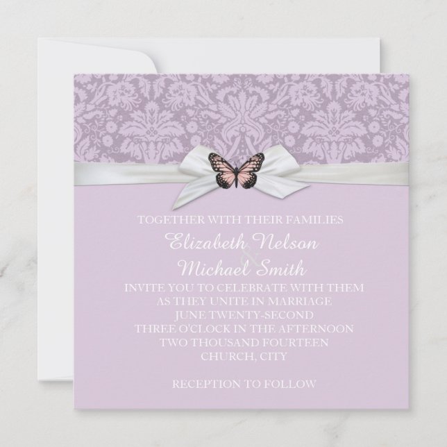 Elegant Lilac Tudor Damask Wedding Invite Einladung (Vorderseite)
