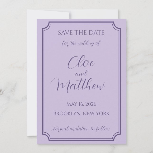 Elegant Lilac und Lavender Script Wedding Save The Date (Vorderseite)
