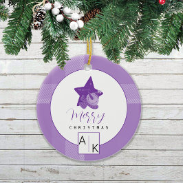 Elegant Lilac Violet Tartan Monogram Keramik Ornament