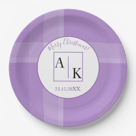 Elegant Lilac Violet Tartan Monogram Pappteller